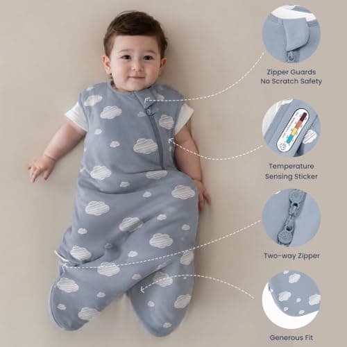 Kaiya Unisex Baby Sleeping Bag, 1.0 TOG, Organic Cotton Sleeveless Onesie Sleeping Bag, Wearable Baby Blanket. - Thumbnail 5