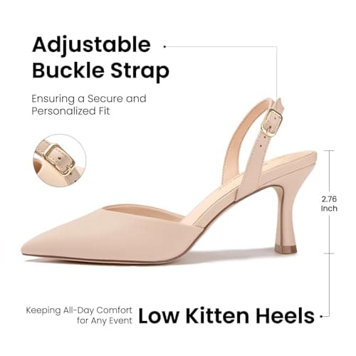 Athlefit Closed Pointed Toe Heels for Women Dress Work Wedding Party Slingback Stiletto Pumps Shoes Nude, Size 10, SAPU2606W - Thumbnail 4