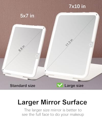LUKYMIRO 7x9.5 Inches Lighted Travel Mirror with 10X Magnifying Round Mirror, Rechargeable Battery, USB-C Charging, 78 LEDs, Tabletop Mount - Thumbnail 3