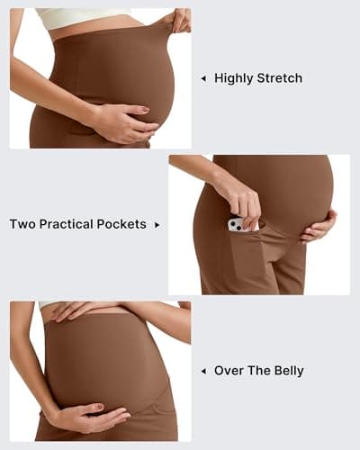 G4Free Maternity Summer Clothes Workout Shorts with Pockets Stretchy Comfy Pregnancy Yoga Short Active Wear(Dark Coffee,L) - Thumbnail 6