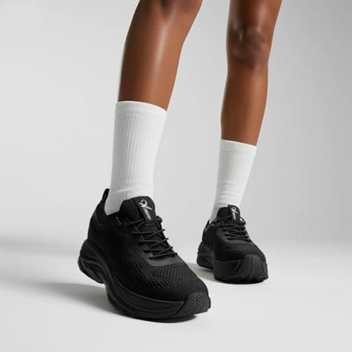 Athlefit Women's Slip On Walking Tennis Shoes Hands Free Non sllip Lightweight Breathable Gym Workout Athletic Sneakers, Black, Size 10, AD01954 - Thumbnail 2