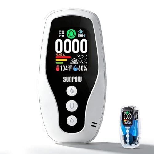 SUNPOW 6-in-1 Carbon Monoxide Detectors Plug in, Natural Gas Leak Detector with Smoke Alarm and Battery Backup, Combustible Gas Sniffer with Temp & Humidity Monitor for Home/RV/Travel - Image 1