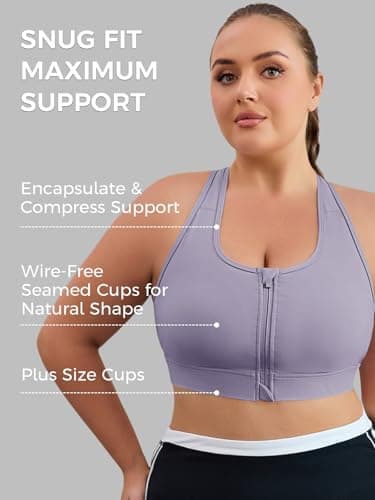 Aoysky High Impact Adjustable Sports Bras for Women Plus Size Front Zip Criss Cross Bras with Removable Pads Workout Running Violet - Thumbnail 3