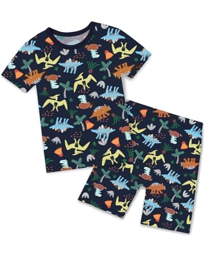 babee Reshinee Bamboo Viscose Toddler Pajamas Boys Girls Kids Cool Short Summer Pjs Pyjamas Set 6-7Y Black Dinosaur 2pcs Jammies Sleepwear - Image 1