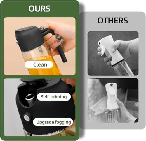 Aovdy Oil Sprayer for Cooking 16oz, 2 in 1 Olive Oil Dispenser and Oil Sprayer - 470ml Olive Bottle Spray and Pour - Glass Oil Dispenser for Kitchen Cooking Salad BBQ (2Pcs - White&Black) - Thumbnail 6