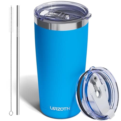 UIRZOTN Travel Coffee Tumbler 20oz, Leakproof Travel Coffee Mug with Dual Lids and Straw, Stainless Steel Double Wall Vacuum Insulated Tumbler for Hot/Iced Drinks (Sapphire Blue, Textured Matte) - Image 1