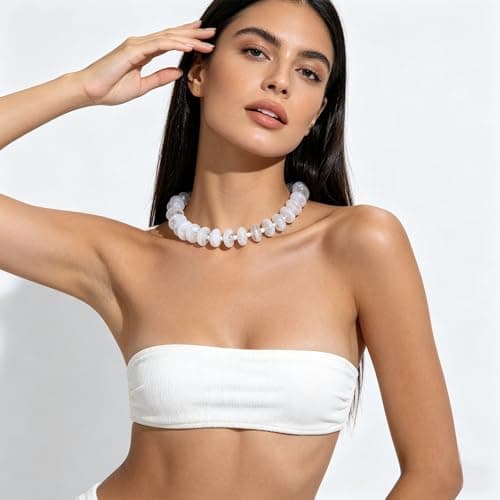 Clear White Swirl Chunky Beaded Choker Necklace for Women - Bold Statement Large Acrylic Beads Collar, Trendy Summer Vacation Jewelry Gifts for Mothers Day, Daily Casual Minimalist Necklace - Thumbnail 3