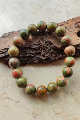 FUDIDU Unakite Bracelet for Men & Women Approximately 7-1/2 inch Adjustable, Green and Peach 1/2 Inch Beaded Bracelet Natural Stone for Grounding, Harmony & Emotional Healing Gifts for Love Yoga 12MM - Thumbnail 3