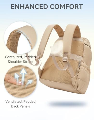 BOSTANTEN Puffer Backpack for Women, 15.6 Inch College Laptop Backpack with RFID Pocket, Water Resistant Casual Travel Daypack, Khaki - Thumbnail 4
