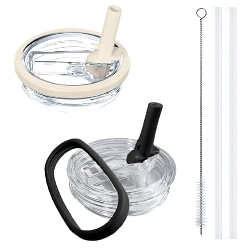 Aooiiysd 2 Pack Stanley Flip Straw Lid, Replacement Fit for 40 oz Stanley Quencher H2.0 (Only), Spill-Proof Design, High-End Anti-Fall And Heat-Resistant Material (Beige and Black Set) - Image 1