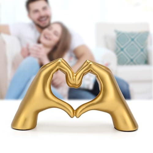 Boobezeen Heart Hands Sculpture Gold Resin Home Decor Heart Decorations Modern Love Finger Statue for Living Room, Shelf Table Vanity Entryway DéCor (Gold) - Thumbnail 4