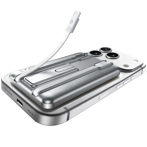 REWONDER MagSafe Power Bank, Ultra Slim 5000mAh Magnetic Portable Charger with Built-in USB-C & Lightning Cables, PD 20W Fast Charging, Kickstand for iPhone 12–17 - Image 1