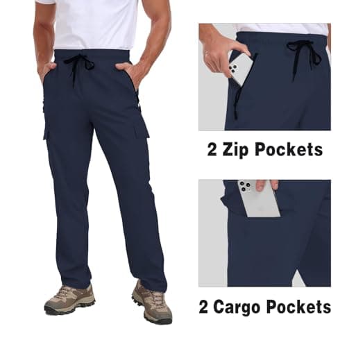 AGVNG Hiking Pants Men Water Resistant Quick Dry Cargo Pants with 4 Pockets Elastic Waist Drawstring UPF 50+ Lightweight Work Travel Outdoor Casual Navy Blue L - Thumbnail 5