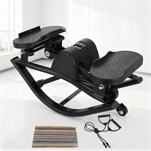 WIKONALK Rock Stepper,Portable Rock Stepper Side to Side,Rocking Steppers for Exercise at Home with Resistance Bands and Digital Display,Low-Impact Balance Board for Full Body,No Assembly