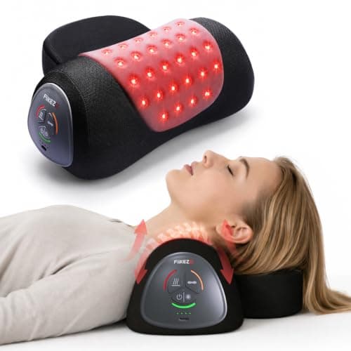 FliKEZE Electric Cordless Neck Massager Pillow with Air Lift Stretch, Dual-Wavelength 660nm & 850nm Red Light, Cervical Neck Support with Gentle Heat, Removable Small Pillow, Cordless Design, Black - Image 1