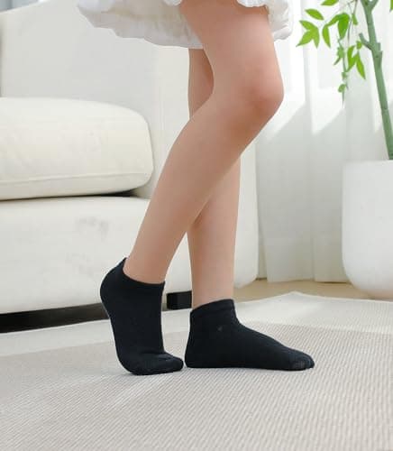 Fiveluck 6 Pack Girls Toddler Ankle Socks, Cotton Soft Low Cut Socks for Kids, Daily School Casual Wear, Black, 3-5T - Thumbnail 2