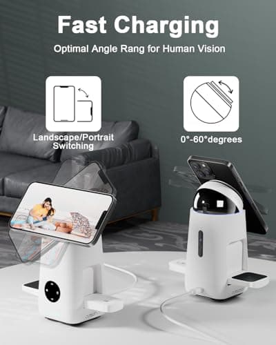3-in-1 Charging Station for Apple & Samsung - Qi2 Certified 15W Rotating Wireless Mag-Safe Charger Stand for Apple - iPhone 17 16 15 14 13 12, AirPods, Apple & Galaxy Watch, Samsung S25 S24 Bud(White) - Thumbnail 5