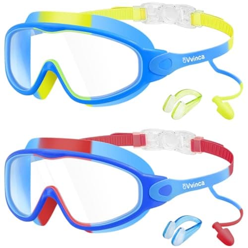 Kids Swim Goggles for 3-15, Kids Goggles with Earplugs& Nose Clip Wide View
