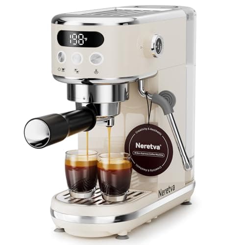 Neretva Espresso Machine 20 Bar, Super Compact Espresso Maker Stainless Steel Professional Espresso Maker Machine with Power Steam & LED Display for Home Barista Latte and Cappuccino Maker-Beige - Image 1