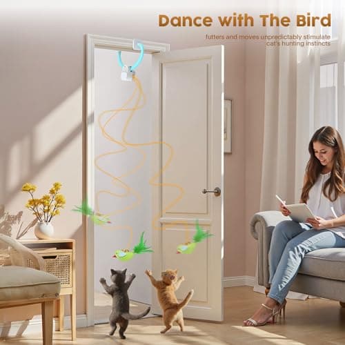 Interactive Cat Toys for Indoor Cats: Automatic Flying Bird Feather Wand Chase Exercise Enrichment Stimulation, USB Rechargeable Durable Safe Hanging Toy for Bored Kittens Adult Multi Cat Households - Thumbnail 4