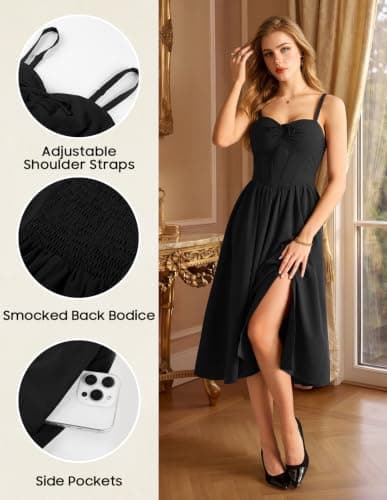 Scarlet Darkness Women's Corset Dress, Midi Sundress, Black, L - Thumbnail 5