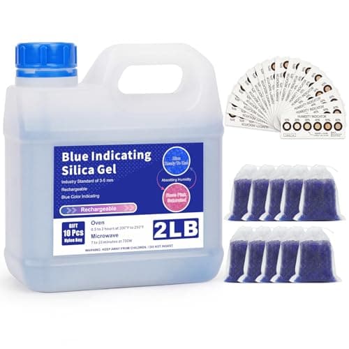 MATEAM 2LBS Blue Silica Gel Beads Bundle, Indicating Desiccant with 10 Mesh Bags & 25 Humidity Test Cards, 3D Printer Desiccant & Reusable Moisture Absorber for Security Safe