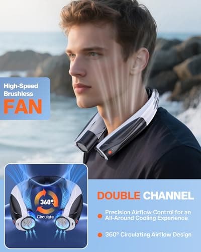 Vexolta Portable Neck Fan - 6000mAh Battery Hands Free Personal Fan, 6 Speed Adjustable, Rechargeable & Wearable, Gift for Women Men, Office, Travel, Sports - Thumbnail 4