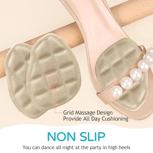Niifawh Ball of Foot Cushions for Women 2 Pairs | 8ct Gel Blister Bandages for Feet, Blister Cushion for Heel, Toe, No Slip Metatarsal Pads for Reduce Heel, Toe & Foot Pain, Beige - Thumbnail 2