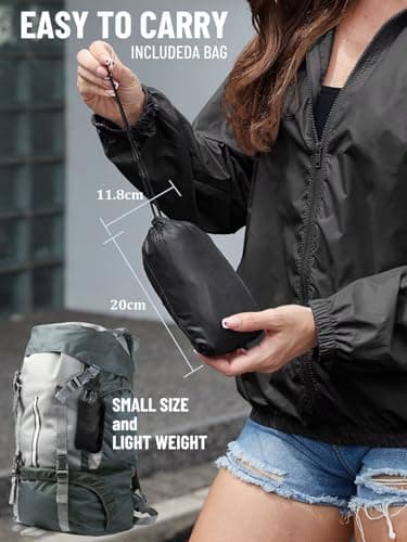 PITINAN Black Rain Jacket Women Waterproof Raincoat Lightweight Rain Jacket Hooded Windbreaker with Pockets for Outdoor Womens Rain Jackets with Hood Black M - Thumbnail 6
