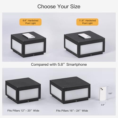 MVBT Outdoor Post Lights Hard Wired, AC100-240V 11.8" Column Light, Modern Pillar Lights Outdoor Waterproof, 3000K Square Post Lamp LED Lighting, Large Gate Fence Posts Light for Garden Patio Outside - Thumbnail 5