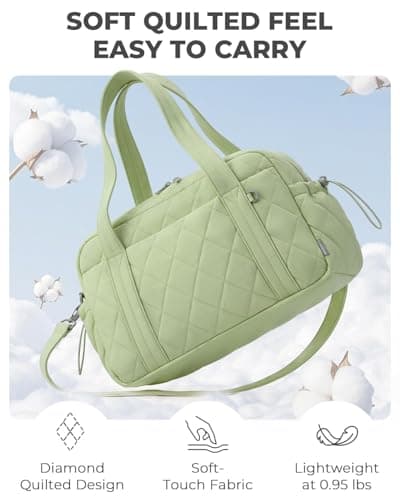 Percover Duffle Bag with Toiletry Organizer Pouch, Quilted Workout Duffle with Compartments for Daily Fitness & Yoga, Locker-Friendly Soft Carry, Mint Green - Thumbnail 2