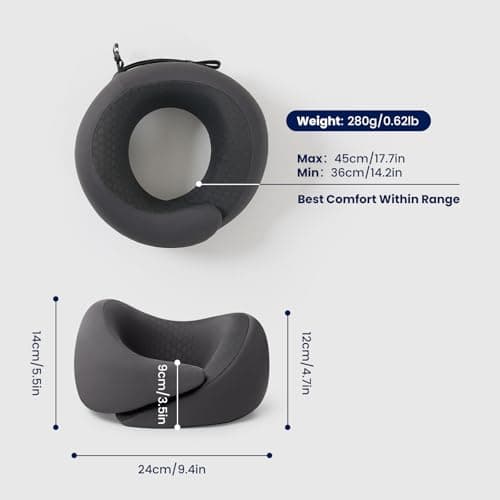 Dream Valley® Neck Travel Pillow, Memory Foam Travel Pillow for Airplane, Portable Roll-Up Neck Pillow with Cooling Inner Fabric, 360° Ergonomic Support, Asymmetrical Design, Travel Bag Included - Thumbnail 3