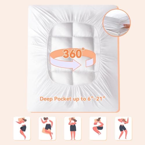 Topllen Full Mattress Topper for Back Pain Relief, Extra Thick Pillow Top Plush Mattress Pad with Deep Pocket, Soft Pillowtop Full Size Bed Toppers Filled Fluffy Down Alternative, White - Thumbnail 3
