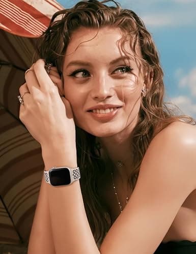 Minyee 2 Pack Engraved Bands Compatible with Apple Watch Band 42/44/45/46/49mm Women, Soft Silicone Two-Tone Celtic Sport Strap for iWatch Series 11 10 9 8 7 6 5 4 SE/Ultra 3 2 1,Starlight/Black/Nude - Thumbnail 6