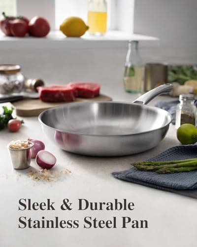 VocVoi Stainless Steel Pan, 12 Inch Frying Pan, PFOA & PTFE Free, Non Toxic Skillet, Dishwasher & Oven Safe, Induction Compatible, Ceramic & Gas Cooktops - Thumbnail 2