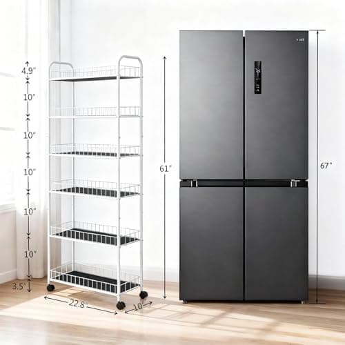 Seadasyoon 10in 6 Tier Slim Storage Cart with Wheels, Narrow Space Rolling Shelving Unit, Metal Wire Mobile Organizer Rack for Kitchen Bathroom Office Laundry - Thumbnail 5