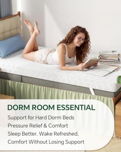 Qocismile College Dorm Room Essentials Twin XL Mattress Topper Firm Gel Memory Foam Mattress Topper for Pressure Relief 3 inch Mattress Bed Pad,Dual-Layer Foam,Bamboo Rayon Cover for Comfort Sleep - Thumbnail 3