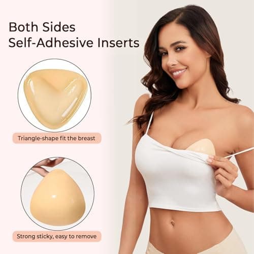 UOTJCNR Ultra Boost Sticky Bra Pads Inserts, Double Sided Adhesive Push Up Padding Inserts for Women’ Bras Bikini Swimsuits Beige - Thumbnail 3