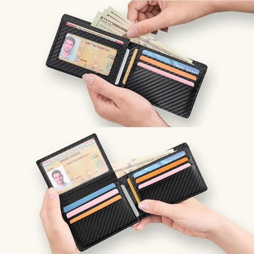 Tipmile Wallet for Men Slim RFID Blocking Credit Card Holder, Minimalist Men Wallets 12 Cards with 2 ID Windows & Cash Slot, Bifold Front Pocket Wallet Gifts for Men - Thumbnail 5