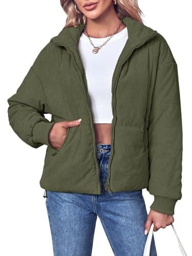 Fisoew Womens Winter Corduroy Puffer Jackets Cropped Puffy Quilted Jackets Coat 2025 - Thumbnail 5