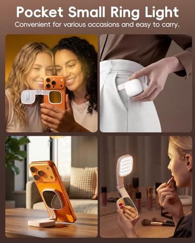 Magnetic Selfie Light for Video Calls, 360° Foldable Ring Light with 3 Colors & Dimmable Brightness, 1000mAh, MagSafe Compatible with iPhone 17-12 & All Phones for Zoom/TikTok/Selfie（White） - Thumbnail 6