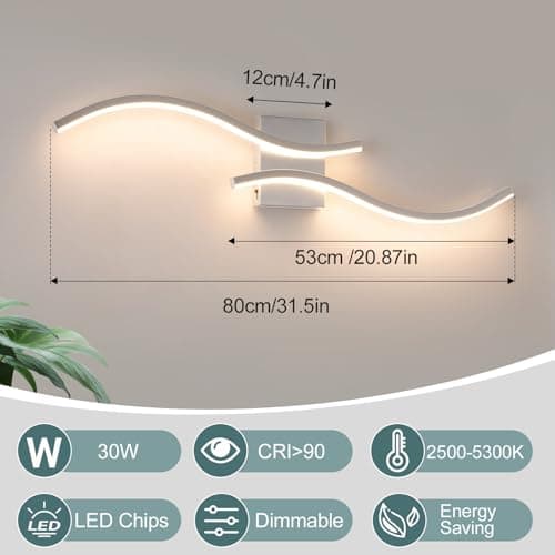 Vloitgol Bathroom Vanity Light Fixture, 32W 5CCT Dimmable Modern Led Bathroom Light Fixtures Over Mirror, Brushed Nickel LED Vanity Lighting Bar for Bathrooms (Brushed Nickel, 31.5inch) - Thumbnail 6