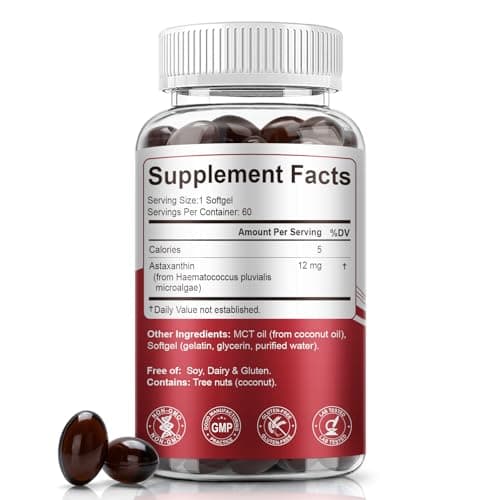 BEWORD Astaxanthin 12mg with MCT Oil, 60/120 Softgels 2-Month Supply | Premium Antioxidant Supplements | Natural Microalgae, Triple Strength | Supports Skin & Eye Health | Non-GMO, Gluten & Soy-Free - Thumbnail 2