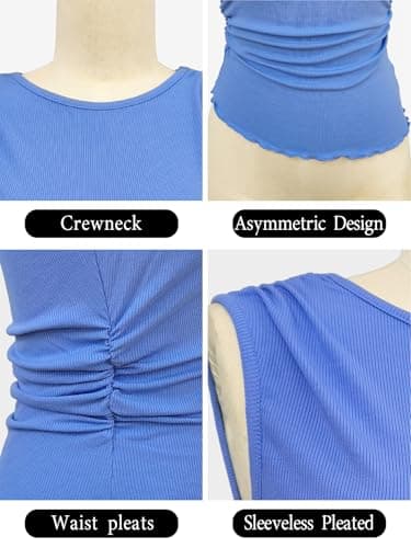 COCOMARTS Women's Sleeveless High Neck Tank Tops Summer Casual Basic Tee Going Out Slim Fit Shirt Vacation Fashion Y2K Outfit Clothes Blue - Thumbnail 5