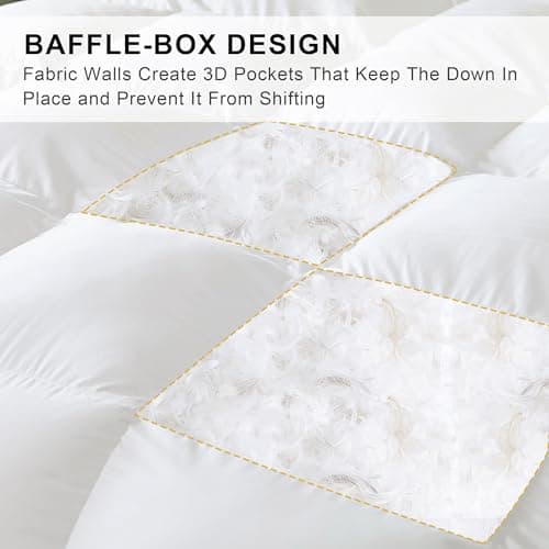 ALPSWAN Goose Feather Down Comforter Queen Size, White 100% Cotton Duvet Insert, All Season Hotel Bedding Fluffy Cotton Comforter with Corner Tabs (White, Queen) - Thumbnail 6