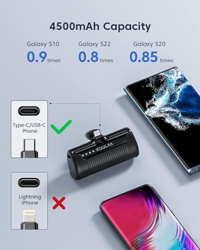 Kuulaa Portable Charger USB C Power Bank 4500mAh Small Portable Phone Charger Android Compact Plug in Battery Pack Portable Compatible with iPhone 15, Samsung Galaxy, Moto, LG, Pixel, Black - Thumbnail 2