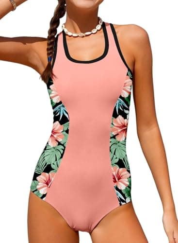 blibean Girls Rash Guard Swimsuit One Piece Flower Bathing Suits Tween Girl Floral Colorblock Swimwear Sets Kids Swim Cover Up Top Traje Baño Niñas Size 6-7 Year Old Pink - Image 1