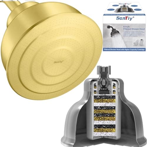 SonTiy Filtered Shower Head, All Metal Shower Filter Head For Hard Water Removes Chlorine, Improve Hair,Nails & Skin, Adjustable High Pressure Water Softener Showerhead, 6 Inch, Gold - Image 1