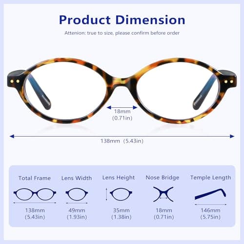 YDAOWKN Oval Blue Light Blocking Glasses for Women Men,Glasses Frame Bluelight for Gaming/Computer/Screen - Thumbnail 5