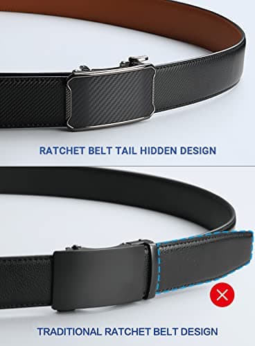 Zitahli Belt Men,Leather Ratchet Belt for Men Dress Casual Every Day with Adjustable Buckle,Trim to Fit For Gift Size 30"-36" - Thumbnail 2